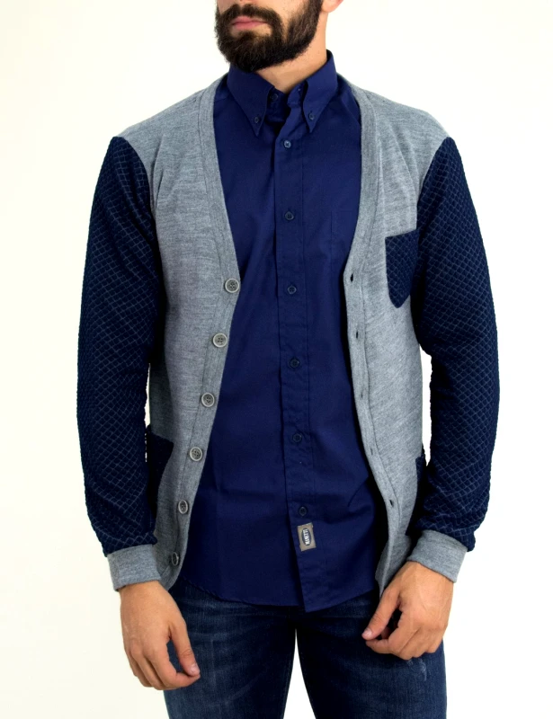 Gio.S Ανδρική πλεκτή ζακέτα GioS γκρι κουμπιά τσέπες 9706W17