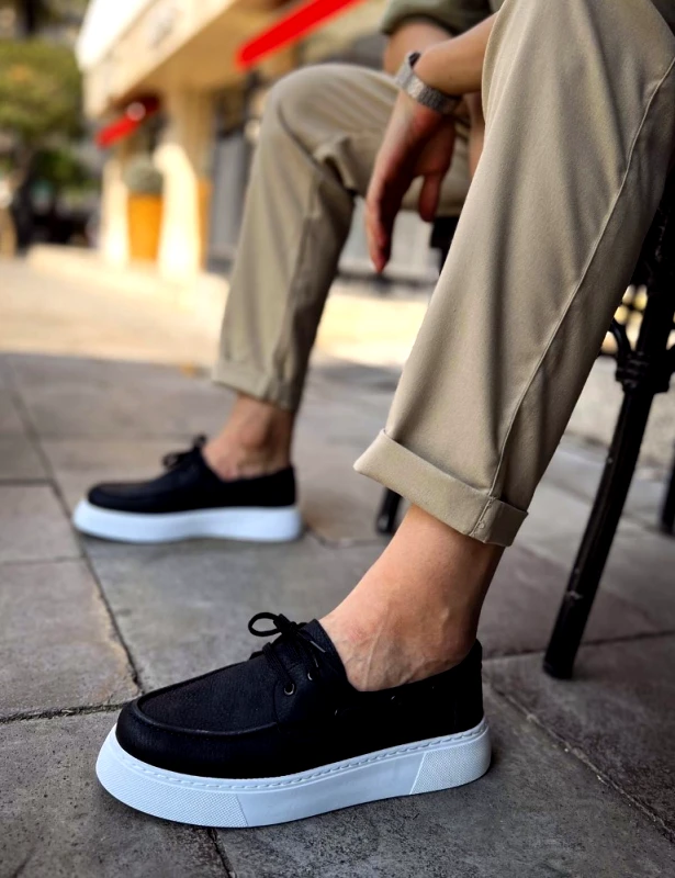 CHEKICH Ανδρικό μαύρα casual παπούτσι δερματίνη με κορδόνια CH419M