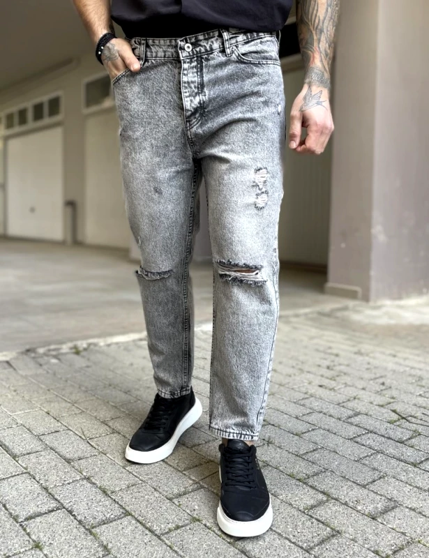 WE11 Ανδρικό γκρι loose τζιν ξεβαμμένο πεντάτσεπο με σκίσιμο 2718