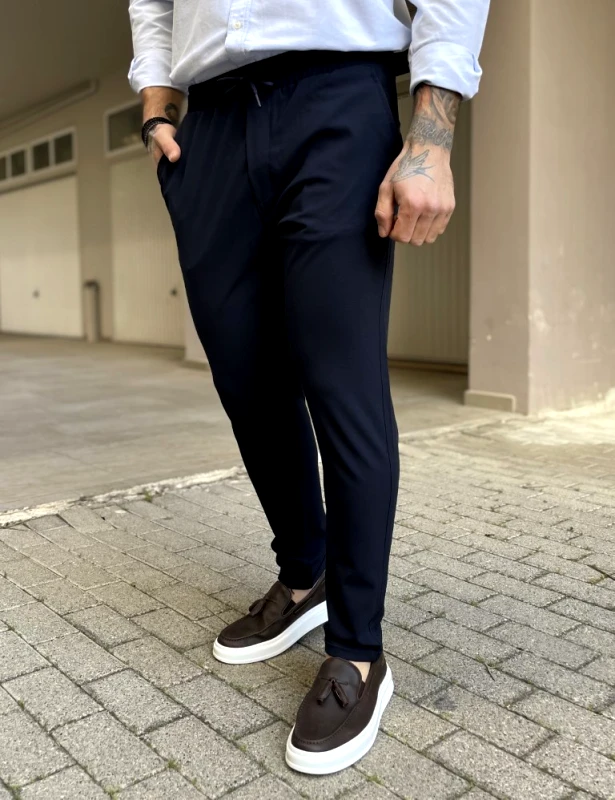 Fabricland Ανδρικό μπλε υφασμάτινο παντελόνι loose fit FCL005B