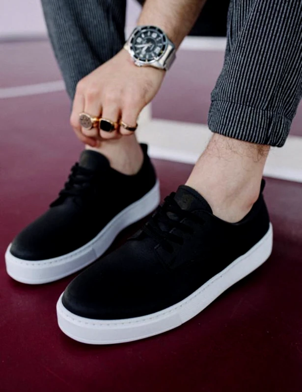 Knack Ανδρικά ασπρόμαυρα Casual Sneakers δερματίνη με κορδόνια 0772020M
