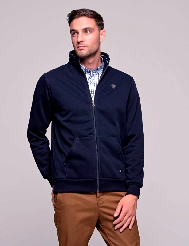 Everbest Everbest ανδρική Plus Size μπλε ζακέτα φούτερ με γιακά 2310153