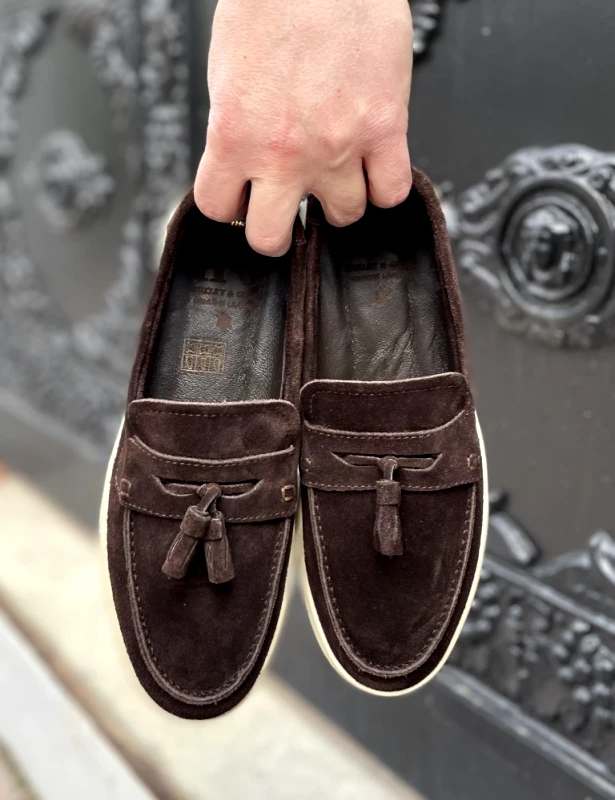 Huxley and Grace Huxley and Grace ανδρικά καφέ δερμάτινα loafers με tassels HG174191K