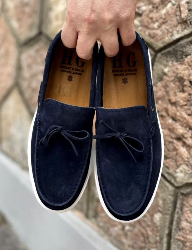 Huxley and Grace Huxley and Grace ανδρικά μπλε δερμάτινα loafers με κορδόνι HG174193