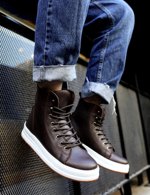 CHEKICH Ανδρικά καφέ μποτάκια δερματίνη διχρωμία στην σόλα CH055