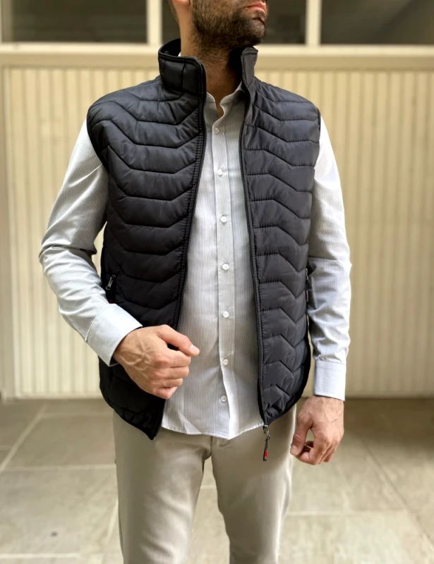 Blackcraft Ανδρικό μαύρο καπιτονέ αμάνικο μπουφάν BC24911M