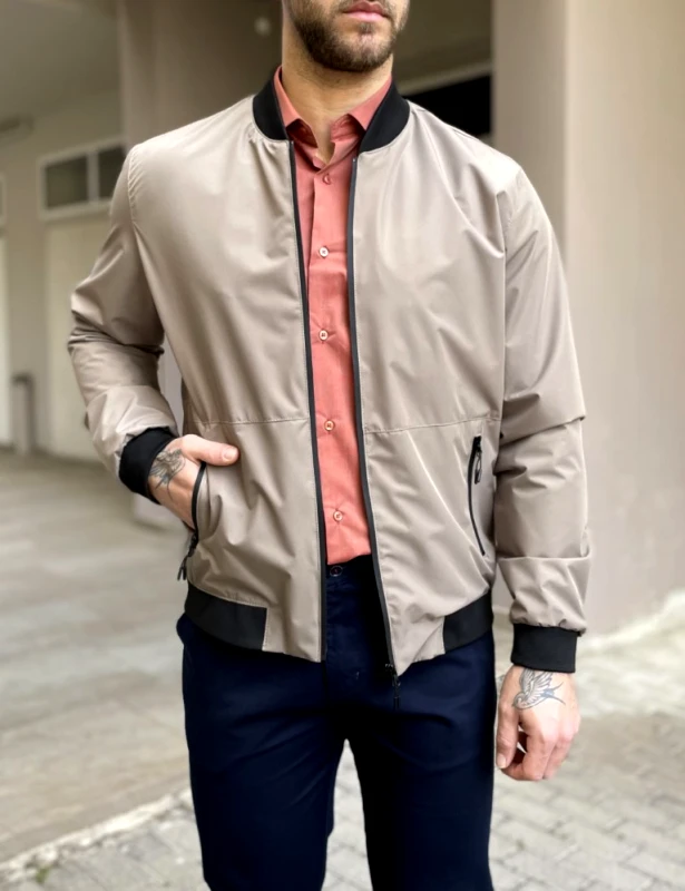Wous Ανδρικό μπεζ ελαφρύ Bomber Jacket WS2803B