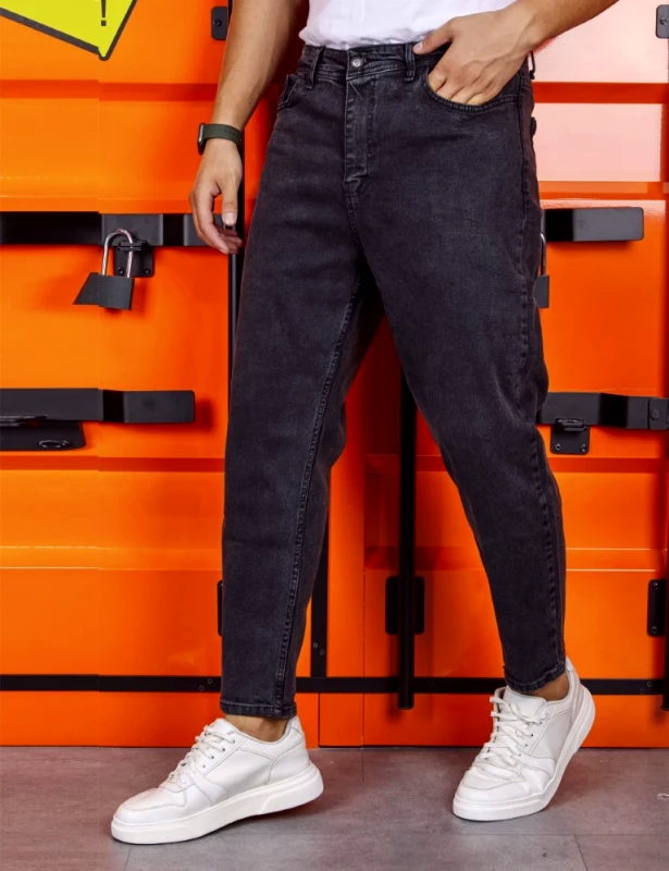 G8 Ανδρικό ανθρακί ελαστικό loose τζιν πεντάτσεπο με φερμουάρ 8469
