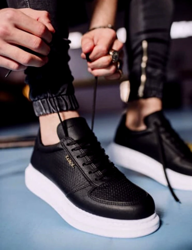 Knack Ανδρικά ασπρόμαυρα Sneakers δερματίνη ανάγλυφο σχέδιο 0422020
