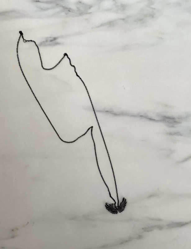 Marrakech Ανδρικό ανθρακί κολιέ αλυσίδα με φτερά 25096