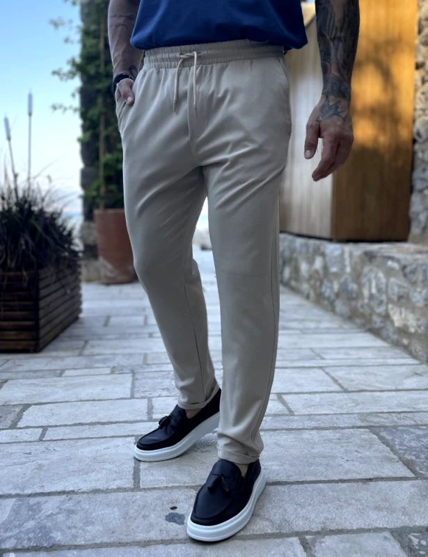 Fabricland Ανδρικό μπεζ υφασμάτινο παντελόνι loose fit FCL005
