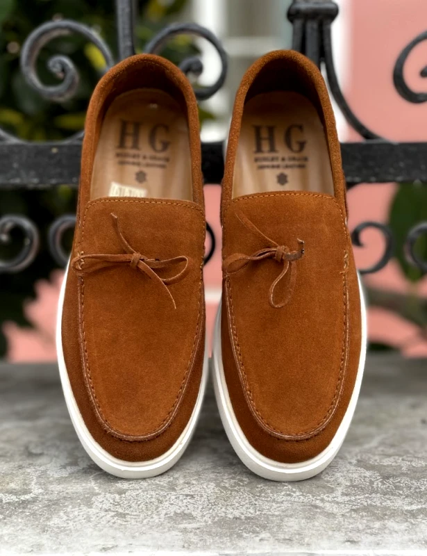 Huxley and Grace Huxley and Grace ανδρικά ταμπά δερμάτινα loafers με κορδόνι HG174193T