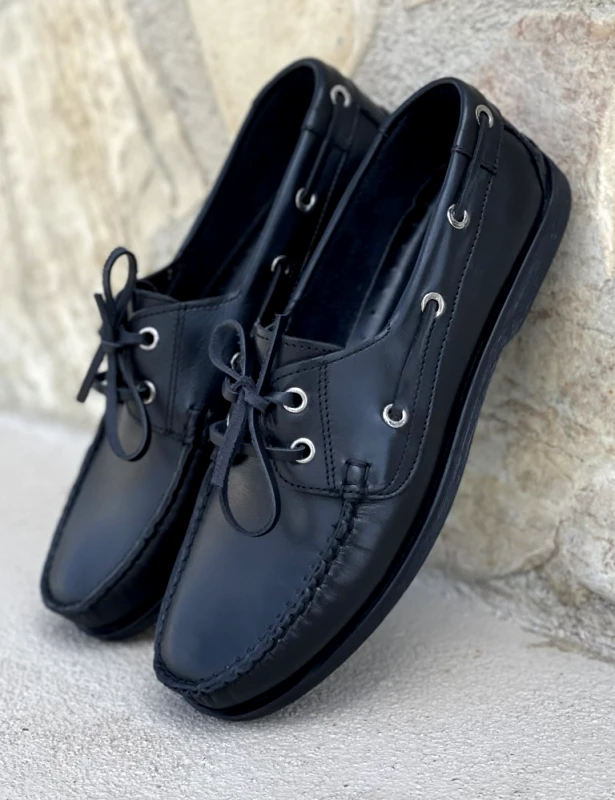 Huxley and Grace Ανδρικά μαύρα δερμάτινα Boat παπούτσια HG175540M