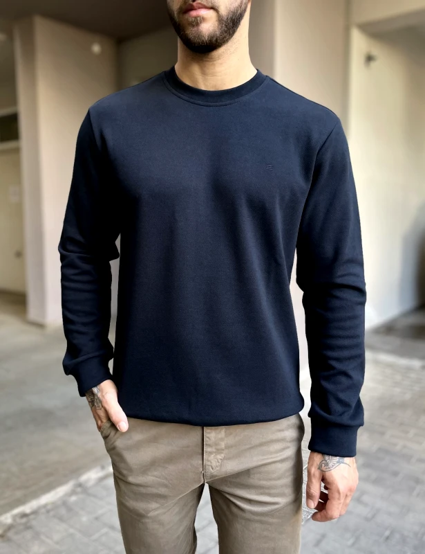 Calpoly Ανδρική μπλε πικέ μακρυμάνικη μπλούζα 4403