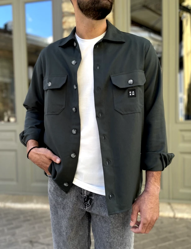 KAEN Ανδρικό πράσινο overshirt με γιακά 4501