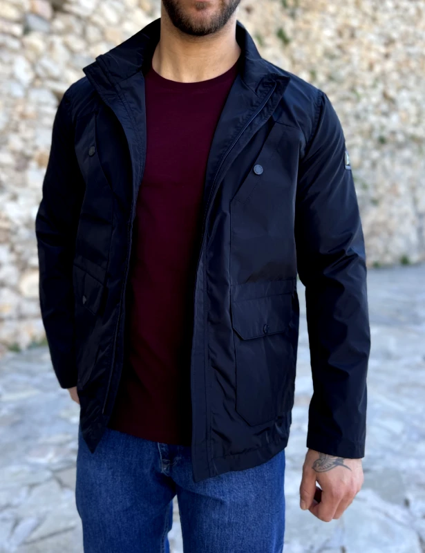 Hi Men Ανδρικό μπλε ελαφρύ μπουφάν με γιακά και ίσιο τελειώμα HM264085