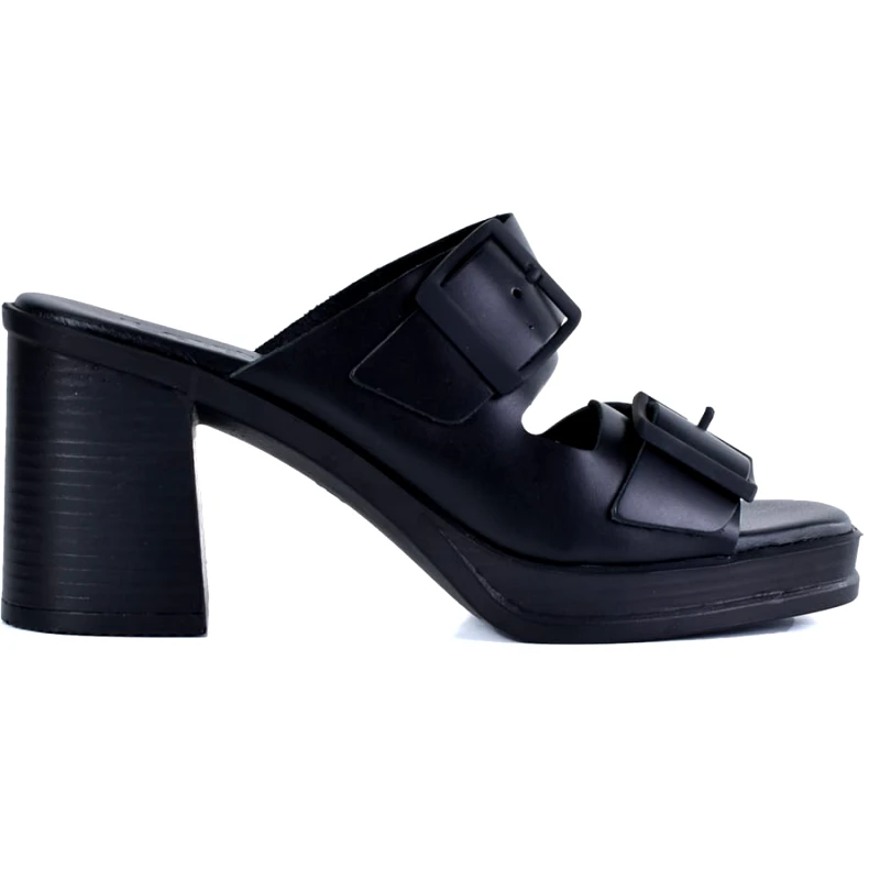 Lady Δερμάτινo μαύρο πέδιλο LD1619