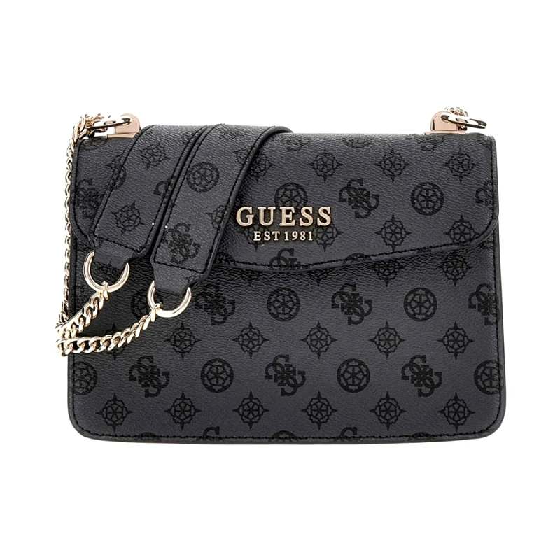 Guess Guess μαύρη τσάντα ώμου EVELUNE 4G logo