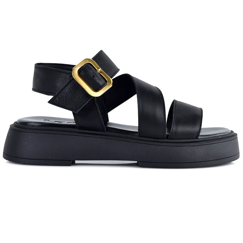 Lady Δερμάτινο μαύρο σανδάλι LADY LD728