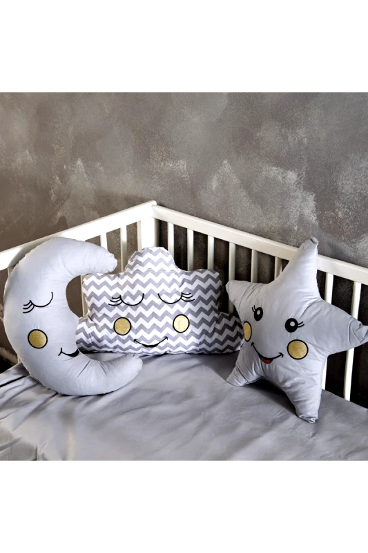 SBaby Σετ 3τμχ Διακοσμητικά Μαξιλάρια Bebe Silver SB HOME (Χρώμα: Γκρι) - SBaby - 5206864065604