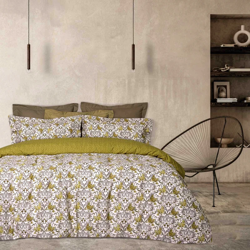 Das Home Σετ Παπλωματοθήκη Polycotton Μονή 160x240εκ. Casual 5412 Nude-Μπλε-Λαδί Das Home (Χρώμα: Μπλε, Ύφασμα: 70% Βαμβάκι-30% Polyester, Μέγεθος: Μονά) - Das Home - 406009105412
