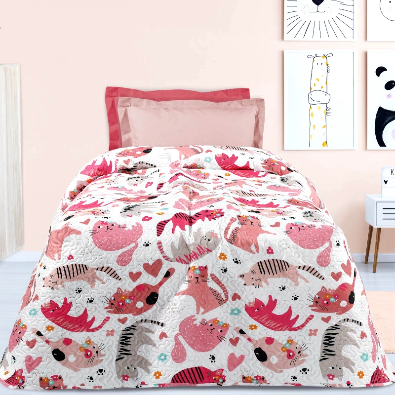 DAS KIDS Κουβερλί Microfiber Μονό 160x240εκ. Kid Line 4856 Λευκό-Ροζ-Φούξια Das Kids (Ύφασμα: Microfiber, Χρώμα: Λευκό) - DAS KIDS - 402009104856
