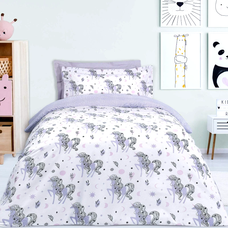 DAS KIDS Σετ Παπλωματοθήκη 2 Όψεων Polycotton Μονή 160x240εκ. 4838 Λευκή-Λιλά Das Kids (Χρώμα: Λευκό, Ύφασμα: 70% Βαμβάκι-30% Polyester) - DAS KIDS - 406009104838
