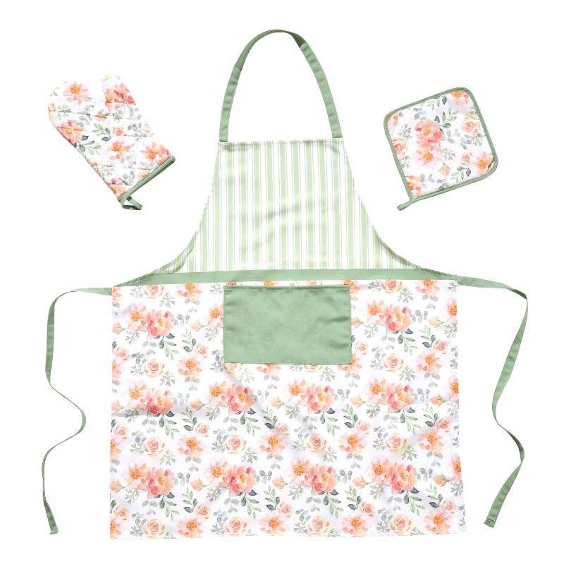 Das Home Σετ Κουζίνας 3τμχ Polycotton Kitchen 0720 Λευκό-Πράσινο-Σομόν Das Home (Χρώμα: Λευκό, Ύφασμα: 70% Πολυεστέρας-30% Βαμβάκι) - Das Home - 537000100720