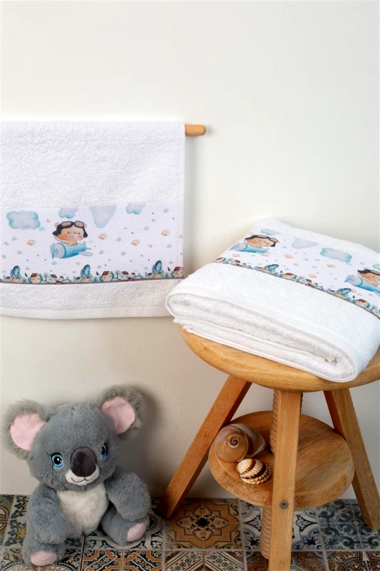 DimCol Σετ Πετσέτες 2τμχ Μπεμπέ Βαμβακερές Λευκές Pilot 119 DimCol (Ύφασμα: Βαμβάκι 100%, Χρώμα: Λευκό) - DimCol - 31160926005