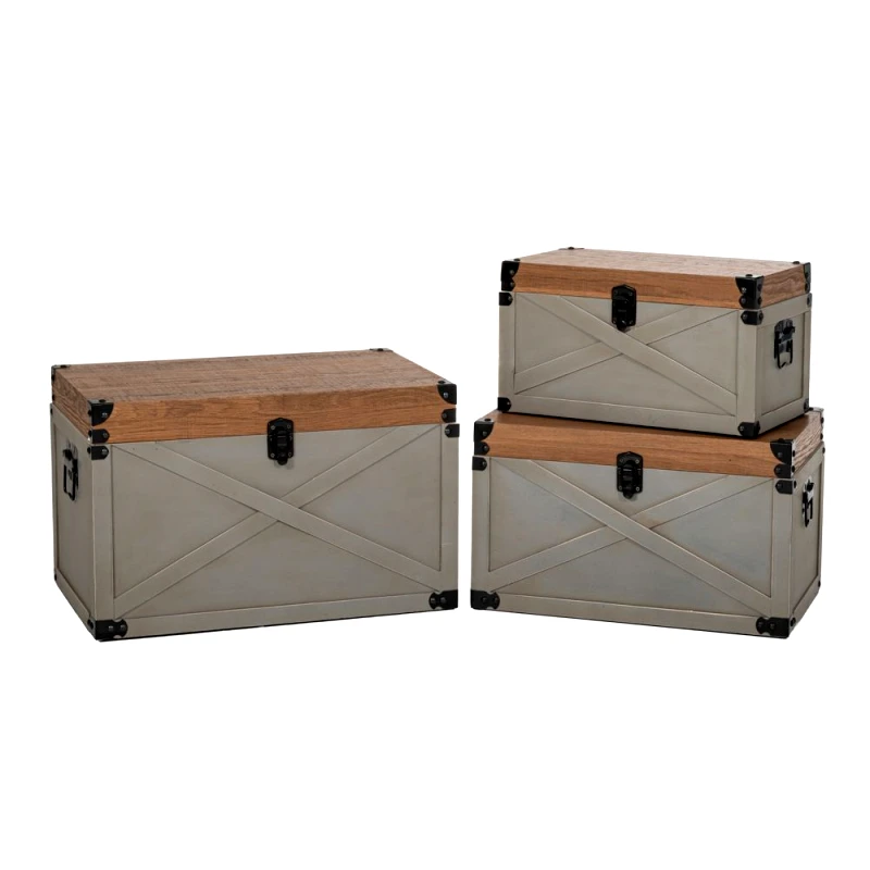Iliadis Μπαούλο Σετ 3τμχ Ξύλινο Καφέ-Μπεζ 49x30,5x30,5εκ.-42,5x25,5x25,5εκ.-36x20,5x20,5εκ. iliadis 85326 (Υλικό: Ξύλο, Χρώμα: Καφέ) - Iliadis - il_85326