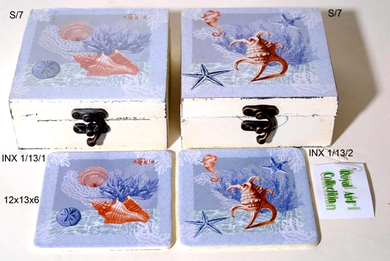 Royal Art Collection Σουβέρ Γυάλινα Σετ 6τμχ Σε Ξύλινο Κουτί 12x13x6εκ. Royal Art INX1/13/2 (Υλικό: Ξύλο) - Royal Art Collection - INX1/13/2