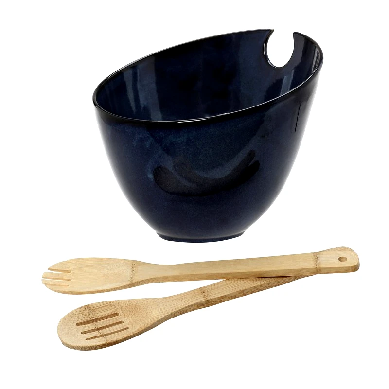 CRYSPO TRIO Σαλατιέρα Πορσελάνης Με Σετ Κουτάλες Bamboo 24x20εκ. Azaro CRYSPO TRIO 47.800.91 (Υλικό: Πορσελάνη, Χρώμα: Μπλε) - CRYSPO TRIO - 47.800.91