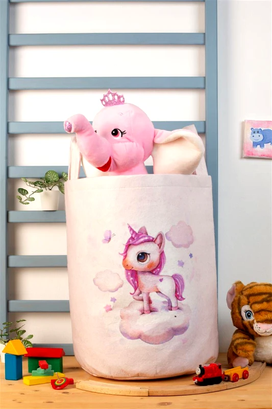DimCol Παιδικό Καλάθι Αποθήκευσης Polyester Ροζ Unicorn 74 DimCol 45x30x50εκ. (Ύφασμα: Polyester, Χρώμα: Ροζ) - DimCol - 31463608007