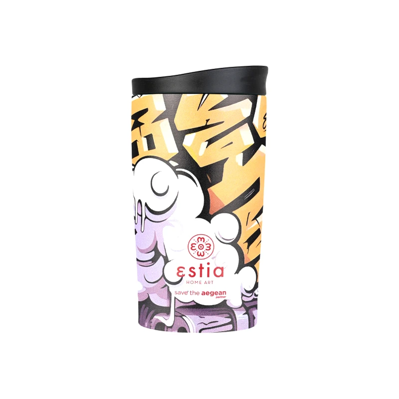 estia Θερμός Ποτήρι Ανοξείδωτος Travel Mug Graffiti Rhythm Save The Aegean 350ml-8x8x15εκ. Estia 01-25670 (Υλικό: Ανοξείδωτο) - estia - 01-25670