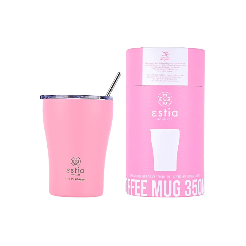 estia Θερμός-Ποτήρι Ανοξείδωτο Blossom Rose Save The Aegean Estia 350ml-7x13εκ. 01-12472 (Υλικό: Ανοξείδωτο, Χρώμα: Ροζ) - estia - 01-12472