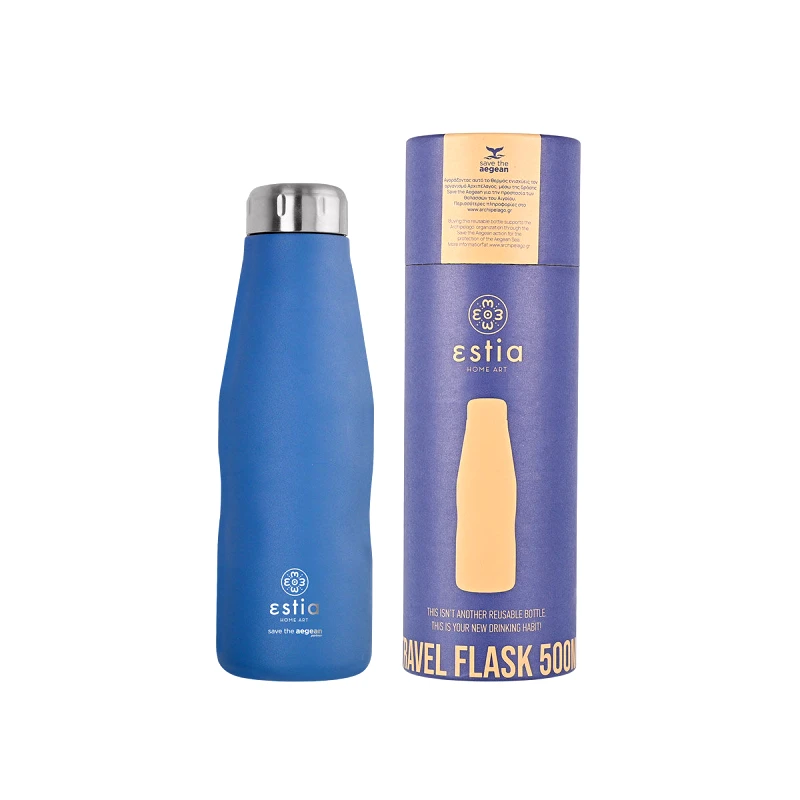 estia Θερμός-Μπουκάλι Ανοξείδωτο Denim Blue Flask Save The Aegean Estia 500ml-7x7x22,3εκ. 01-12052 (Υλικό: Ανοξείδωτο, Χρώμα: Μπλε) - estia - 01-12052