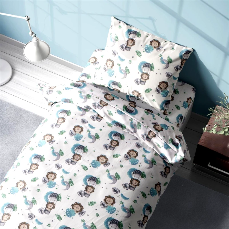 DimCol Σετ Σεντόνια 3τμχ Παιδικά Βαμβακερά Μονά 160x240εκ. Lion 533 Sky Blue DimCol (Ύφασμα: Βαμβάκι 100%, Τύπος κατωσέντονου: Χωρίς Λάστιχο, Χρώμα: Μπλε) - DimCol - 32112223040