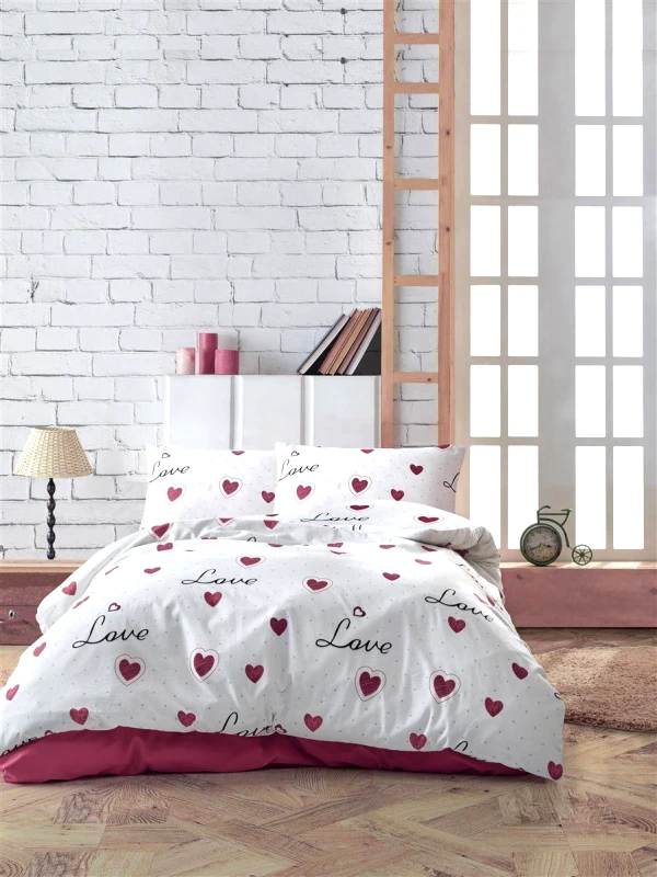 DimCol Παπλωματοθήκη Polycotton Μονή 160x240εκ. Έρως 301 White-Red DimCol (Χρώμα: Λευκό, Ύφασμα: 70% Βαμβάκι-30% Polyester, Μέγεθος: Μονά) - DimCol - 33310823045