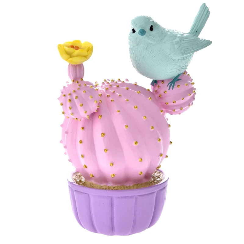 Iliadis Διακοσμητικός Επιτραπέζιος Κάκτος Με Πουλί Polyresin Ροζ iliadis 10x7x13εκ. 74066 (Υλικό: Polyresin, Χρώμα: Ροζ) - Iliadis - il_74066