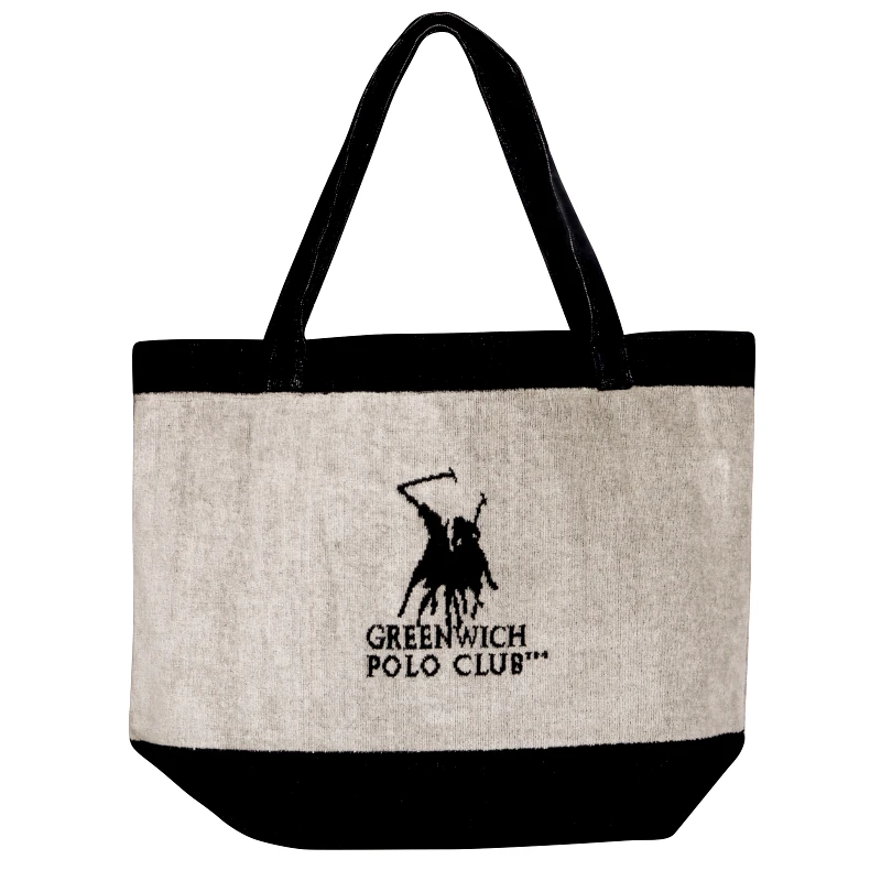 Greenwich Polo Club Τσάντα Θαλάσσης Βαμβακερή 55x40εκ. Essential 3858 Μαύρη-Εκρού Greenwich Polo Club (Ύφασμα: Βαμβάκι 100%, Χρώμα: Μαύρο) - Greenwich Polo Club - 268554003858