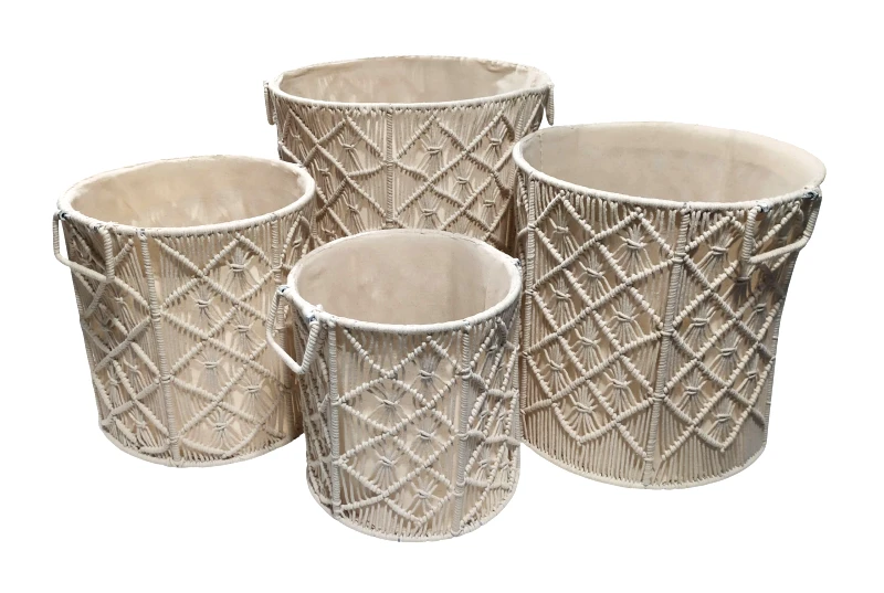 KOMVOS HOME Καλάθι Σετ 4τμχ Macrame Natural 40,6x40,6εκ.-35,5x35,5εκ.-30,4x30,4εκ.-25,4x25,4εκ. Komvos Home 7012347-1 (Ύφασμα: Βαμβάκι 100%, Χρώμα: Natural) - KOMVOS HOME - 7012347-1