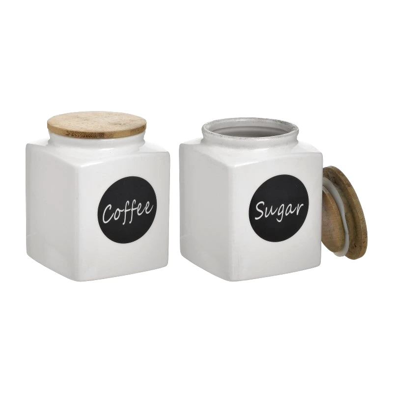 CLICK Δοχείο Σετ 2τμχ Coffee-Sugar Πορσελάνης-Bamboo Λευκό-Μαύρο 750ml-10x13εκ. CLICK 6-60-690-0025 (Υλικό: Πορσελάνη, Χρώμα: Λευκό) - CLICK - 6-60-690-0025
