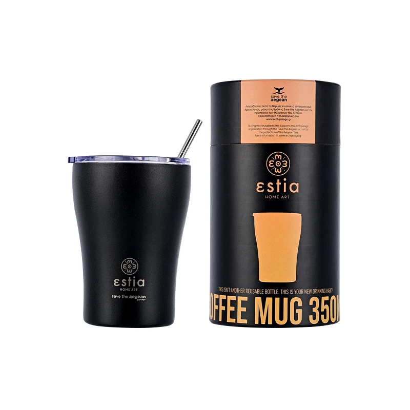 estia Θερμός-Ποτήρι Ανοξείδωτο Midnight Black Save The Aegean Estia 350ml-7x13εκ. 01-12083 (Υλικό: Ανοξείδωτο, Χρώμα: Μαύρο) - estia - 01-12083