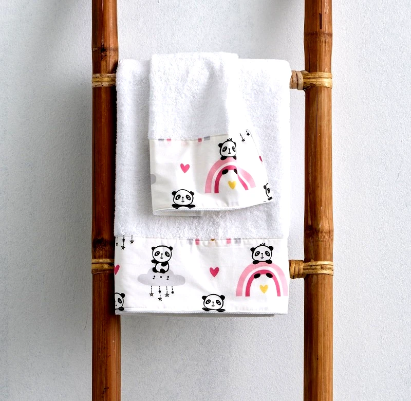SBaby Σετ Πετσέτες Bebe 2τμχ Βαμβακερές Με Φάσα Panda Pink SBaby (Ύφασμα: Βαμβάκι 100%, Χρώμα: Λευκό) - SBaby - 5206864075528