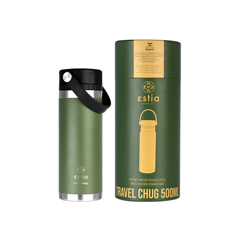 estia Θερμός Ανοξείδωτος Travel Chug Forest Spirit Save The Aegean Estia 500ml-7x7x21,4εκ. 01-17811 (Υλικό: Ανοξείδωτο, Χρώμα: Πράσινο ) - estia - 01-17811