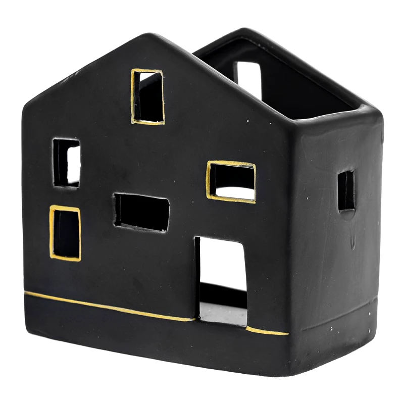 Iliadis Κηροπήγιο Κεραμικό Σπίτι Μαύρο-Χρυσό iliadis 10x6x10εκ. 81478 (Σετ 4 Τεμάχια) (Υλικό: Κεραμικό, Χρώμα: Μαύρο) - Iliadis - il_81478