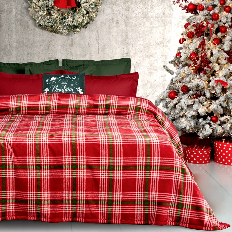 Das Home Κουβέρτα Fleece Υπέρδιπλη 220x240εκ. Blankets 1361 Πράσινη-Κόκκινη Das Home (Ύφασμα: Polyester, Χρώμα: Κόκκινο, Μέγεθος: Υπέρδιπλα) - Das Home - 420588221361
