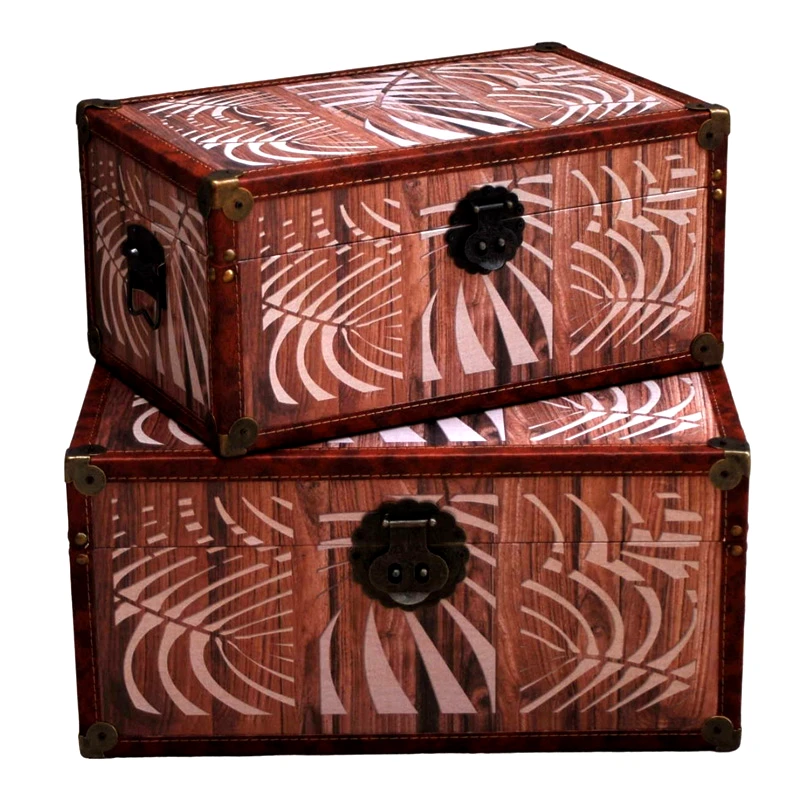 Royal Art Collection Μπαούλο Σετ 2τμχ Ξύλινο Φύλλα Καφέ 43,8x30,8x21εκ.-37,8x23,8x18εκ. Royal Art INX4/4970A (Υλικό: Ξύλο, Χρώμα: Καφέ) - Royal Art Collection - INX4/4970A