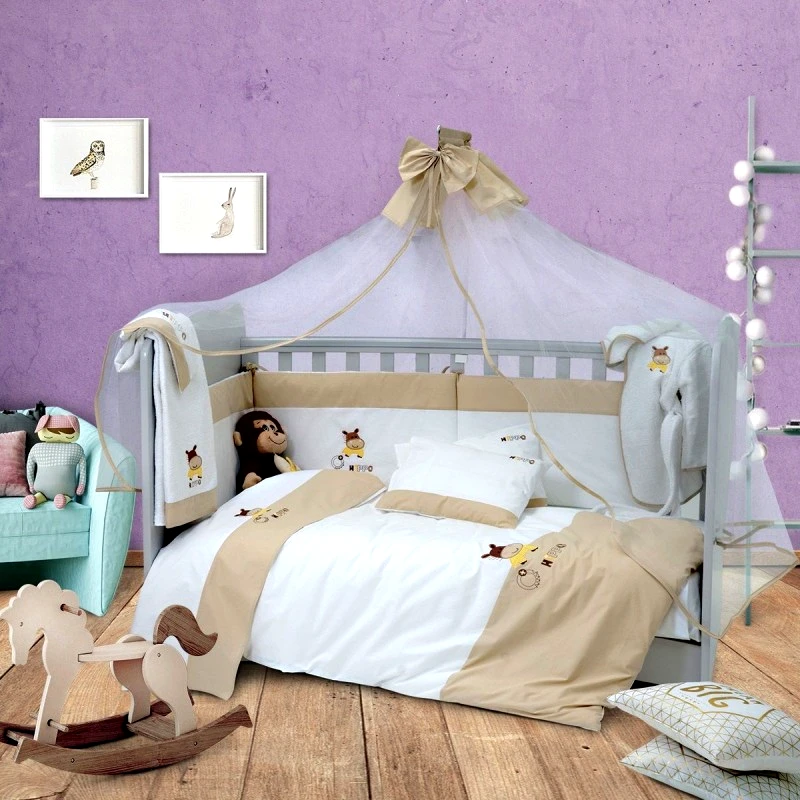 SBaby Σετ Κούνιας 3τμχ Βαμβακερά Hippo Beige SB HOME (Ύφασμα: Βαμβάκι 100%, Χρώμα: Μπεζ) - SBaby - 5206864055940