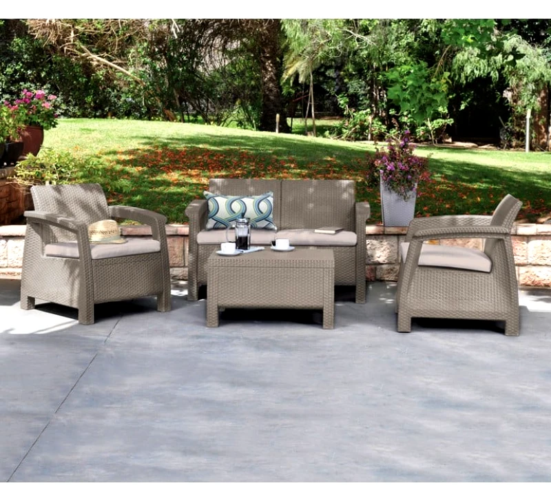 keter Σετ Κήπου 4τμχ Wicker Keter Lounge Set Corfu Cappuccino (Υλικό: Πολυπροπυλένιο, Χρώμα: Καπουτσίνο) - keter - corfu-set-cappuccino